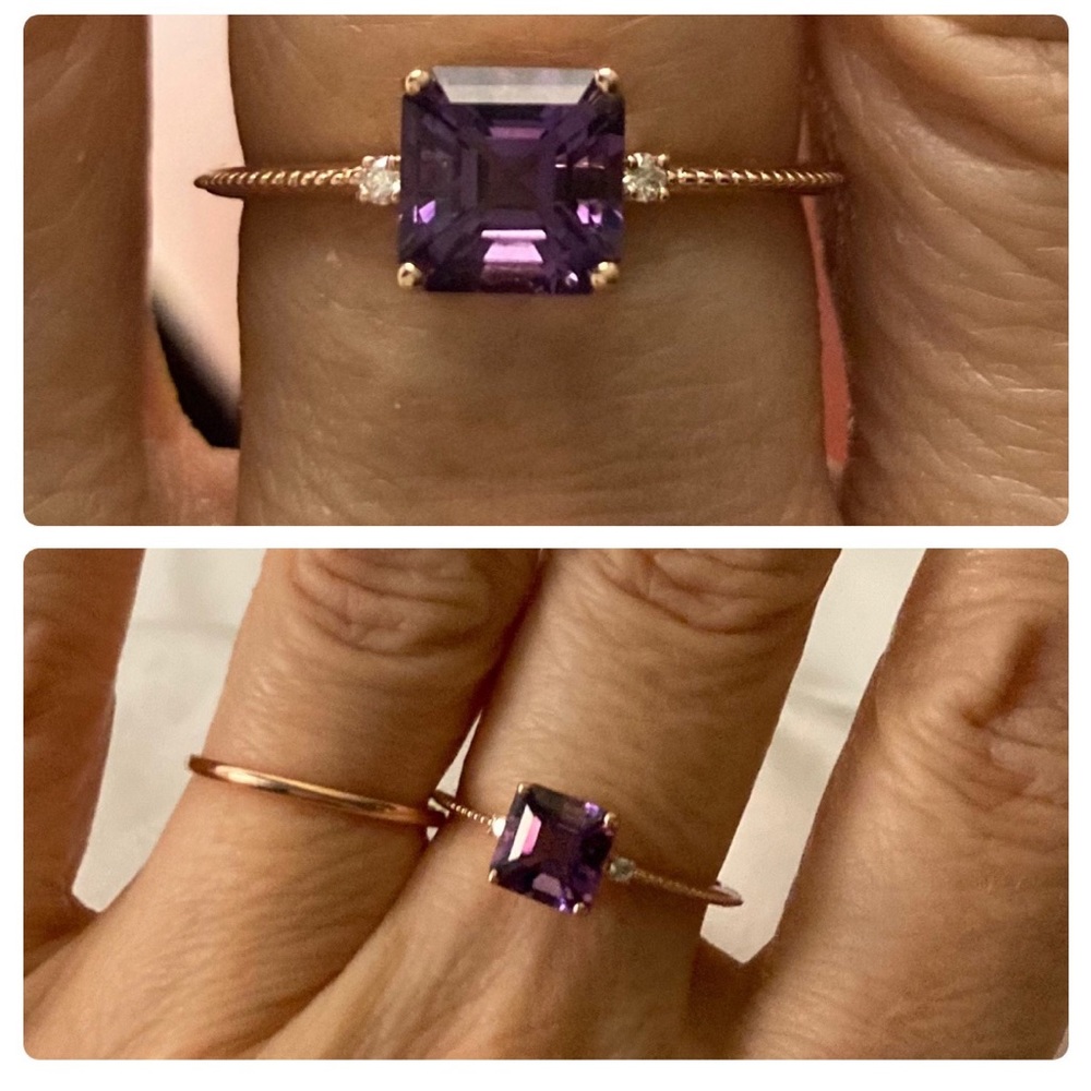 Size 7 radiant amethyst ring 14k rose gold